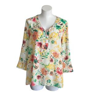 Sami & Jo Women's Floral V-Neck Blouse 3/4 Sleeve Multicolor Size L